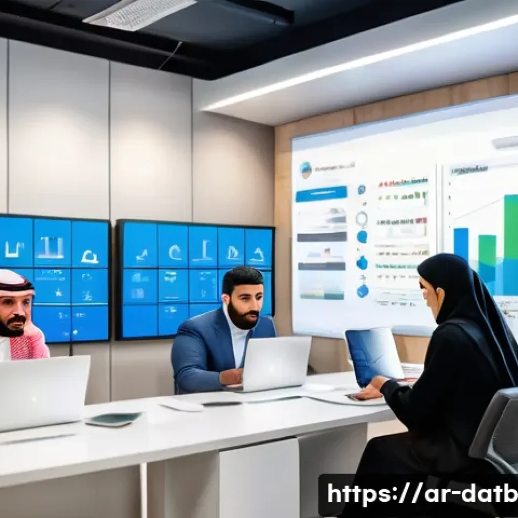 고객의 니즈 파악을 위한 분석 도구 - A modern Arab digital marketing office scene showing diverse professionals analyzing consumer behavi...