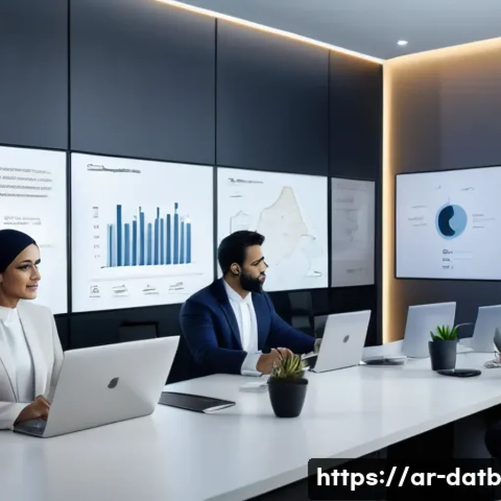 고객 분석을 위한 데이터 시나리오 개발 - A modern Arab business office setting with diverse professionals analyzing advanced customer behavio...