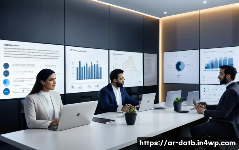 고객 분석을 위한 데이터 시나리오 개발 - A modern Arab business office setting with diverse professionals analyzing advanced customer behavio...