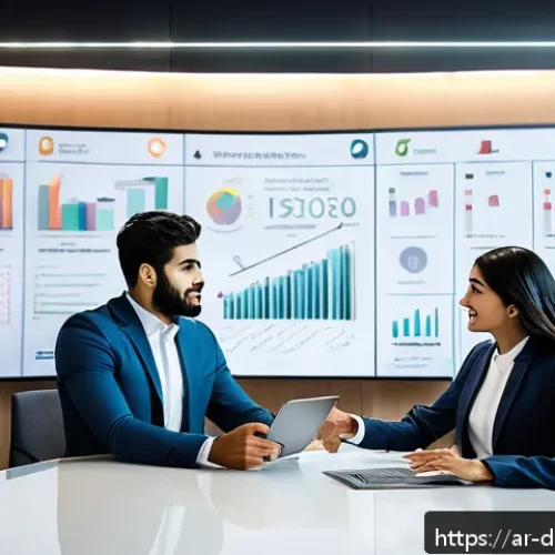 Home 31 고객 데이터 분석을 통한 매출 증대 전략 - A modern Middle Eastern marketing team in a sleek, glass-walled office, analyzing interactive digita...