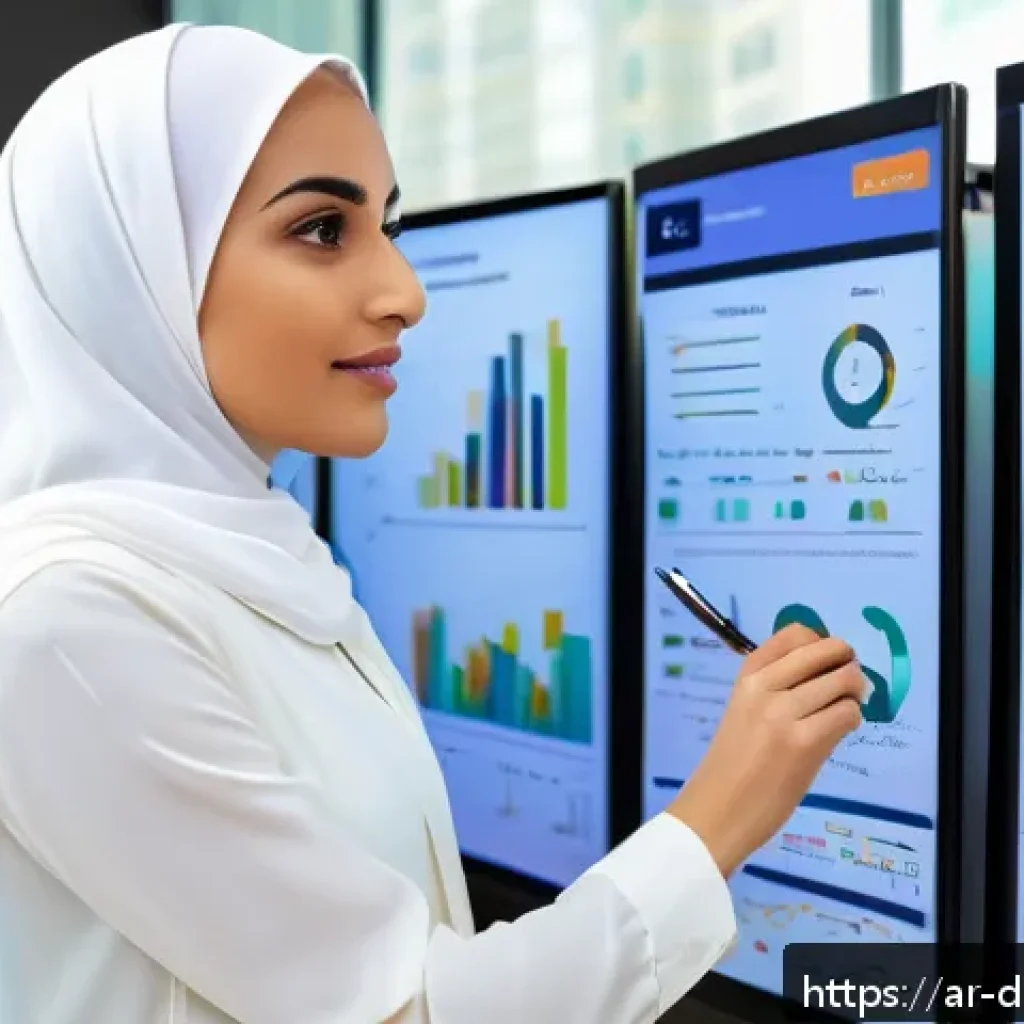 고객 데이터 분석의 새로운 패러다임 - A modern Middle Eastern business office setting where a diverse team of professionals, including a w...