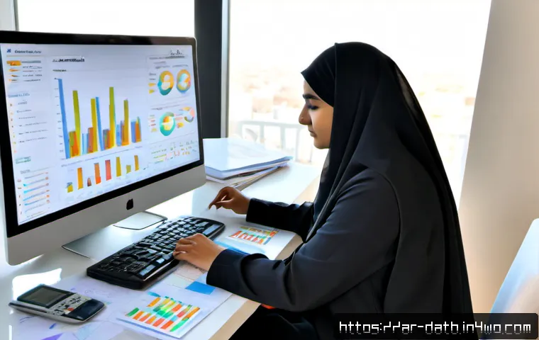 고객 데이터 분석 보고서 작성법 - Photorealistic Arab business analyst in modest professional attire organizing customer data insights...