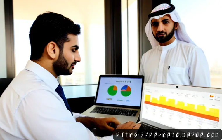 고객 데이터 분석의 중요성 - Photorealistic modern Gulf-region business office, a modest Arab data analyst in professional attire...